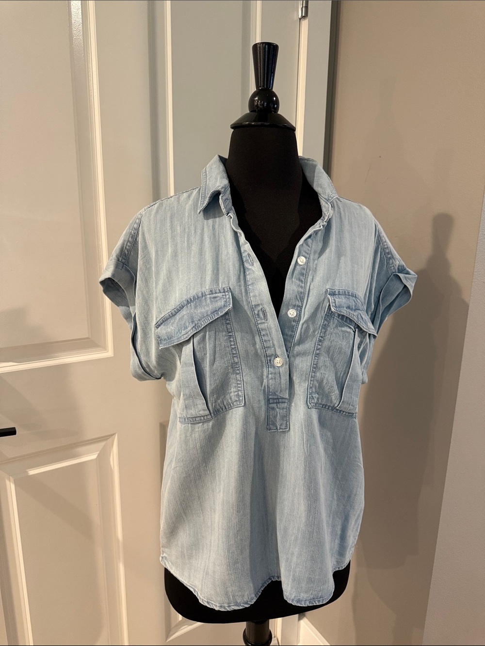 Thread & Supply Light Wash Denim Button-Front Popover Shirt